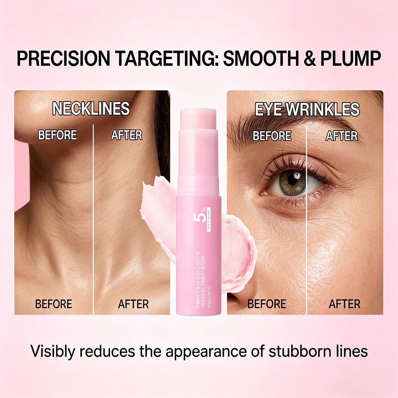 Generic pink collagen stick texture closeup highlighting creamy formula for smooth skin
