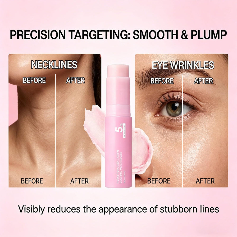 Generic pink collagen stick texture closeup highlighting creamy formula for smooth skin