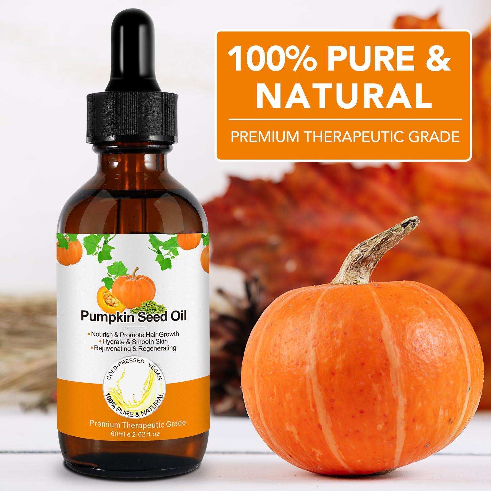 Generic pumpkin seed oil dropper dispensing precise drops for controlled use