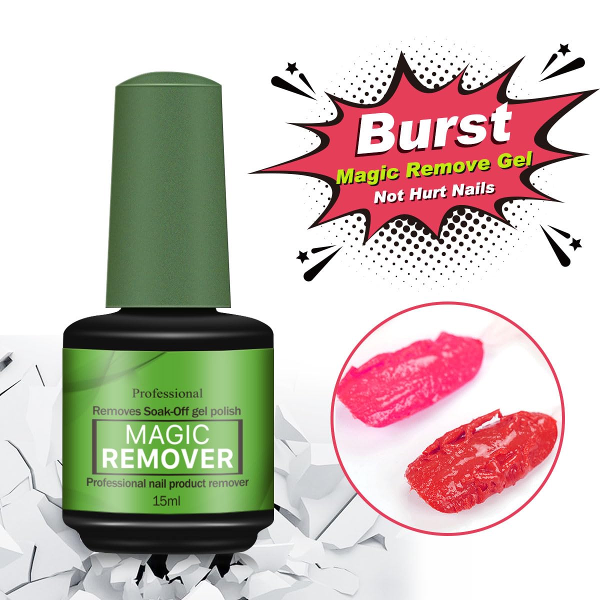 Generic remover in use on fingernail cracking polish for easy, foil-free lift