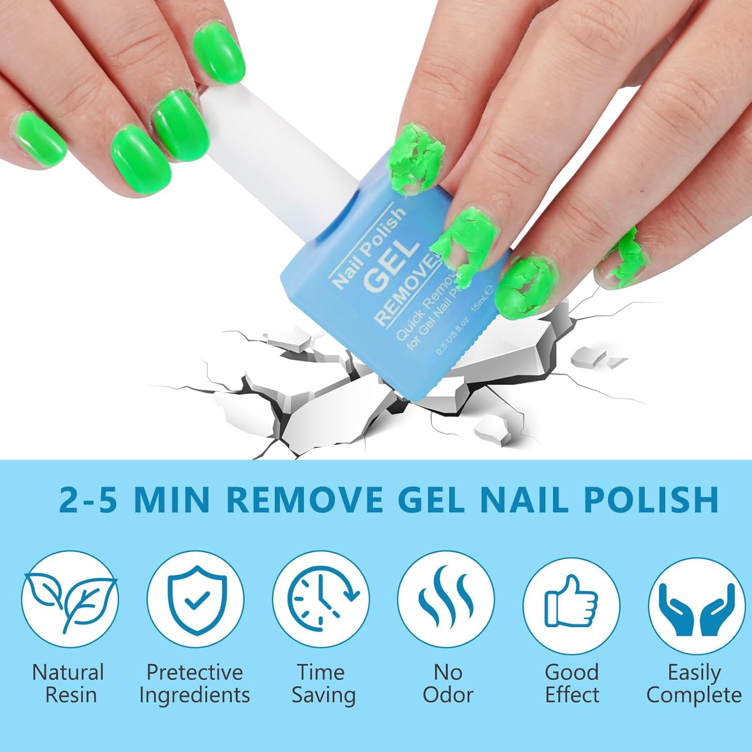 Generic product in use on gel nails demonstrating quick removal benefit