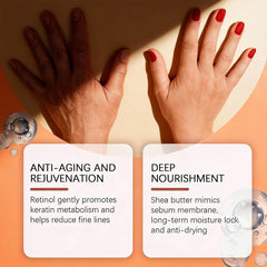 Generic retinol hand cream 50g beside common items for size comparison and portability