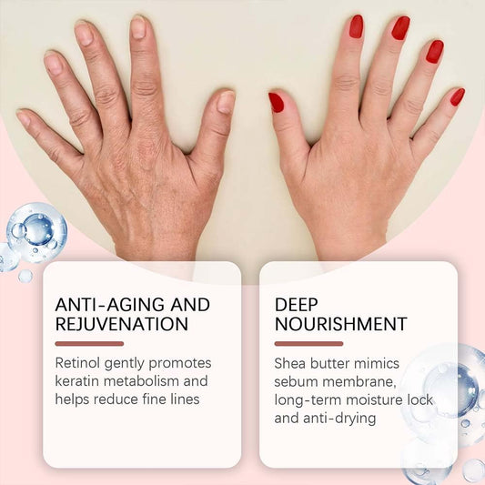 Generic retinol hand cream being applied to palm demonstrating fast absorption and instant hydration benefit