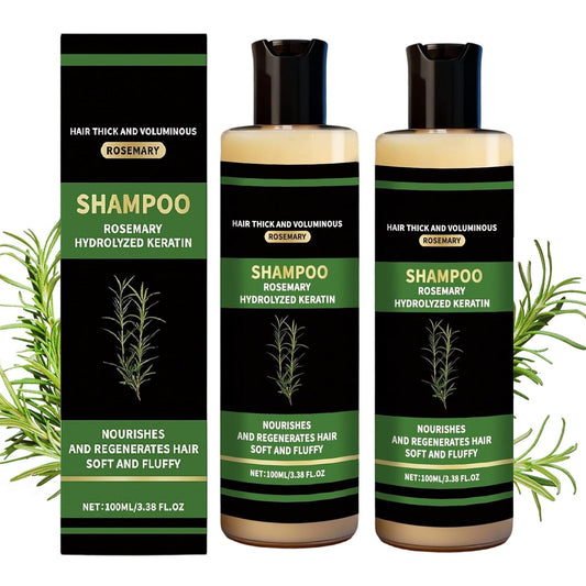 Generic rosemary shampoo front bottle showing packaging and brand benefits