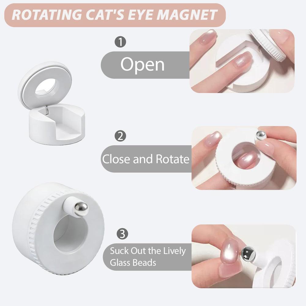 Generic brand close-up of rotating cat eye magnet highlighting smooth rotation for marble effects