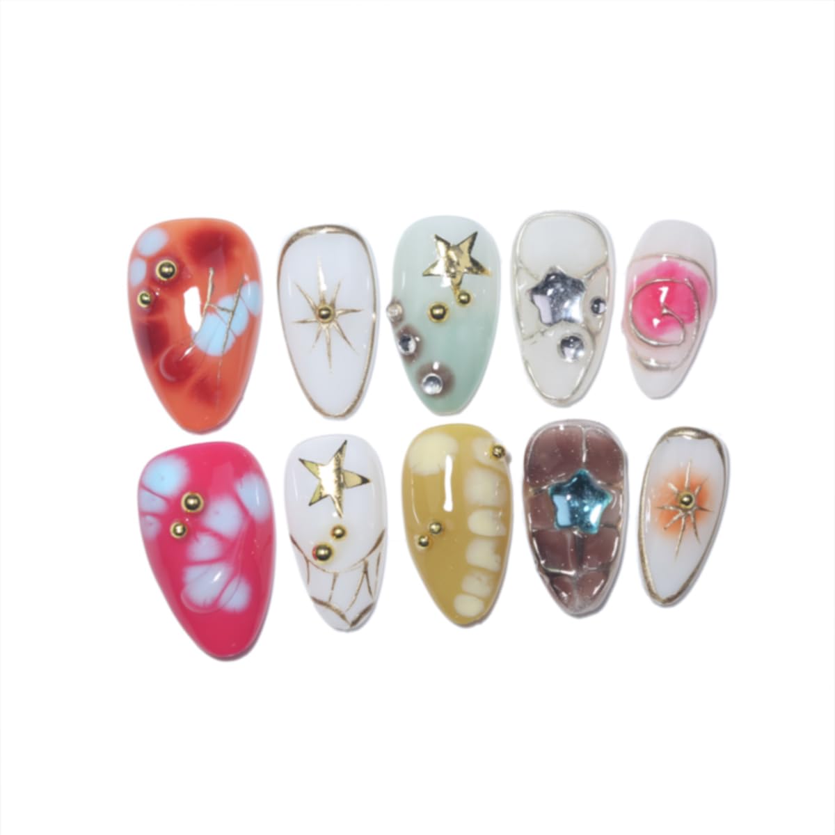 Generic front packaging showing 10pcs press-on nails and included tools for instant manicure