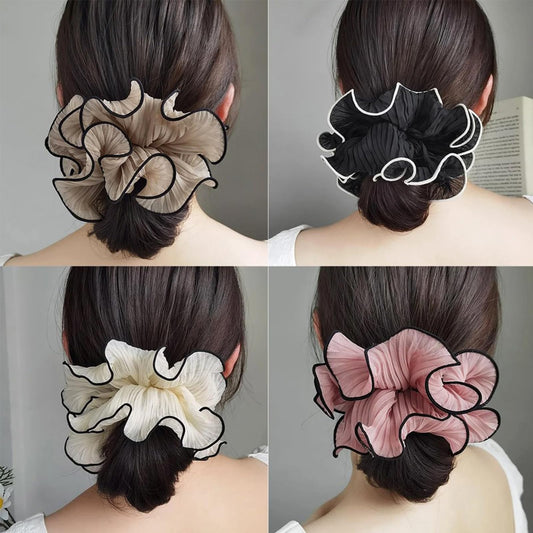 Generic scrunchie close-up layered ruffle texture and soft fabric, gentle on hair