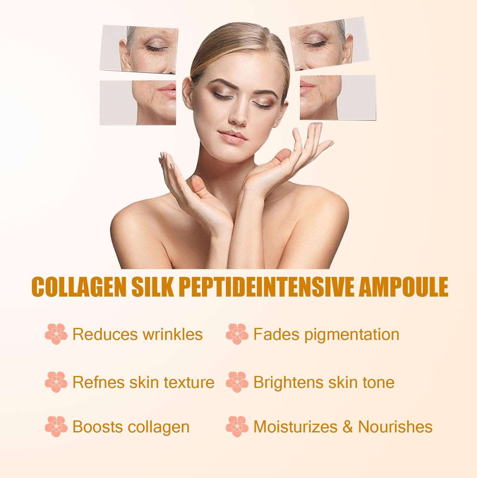 Applying Generic silk peptide ampoule to neck and jawline, demonstrates lifting and firming benefit