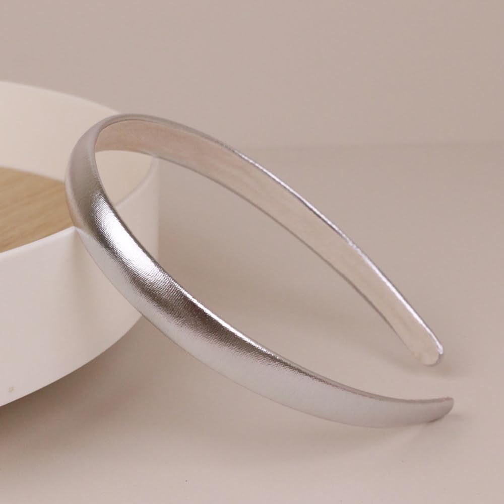 Generic silver headband front view showing sleek satin finish and polished look