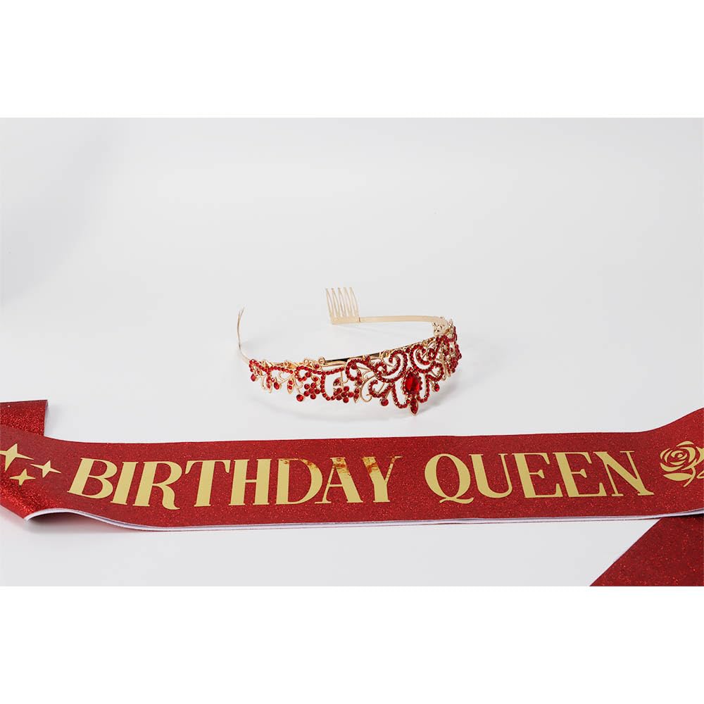 Generic size comparison with ruler showing tiara and 61-inch sash scale for adaptable fit