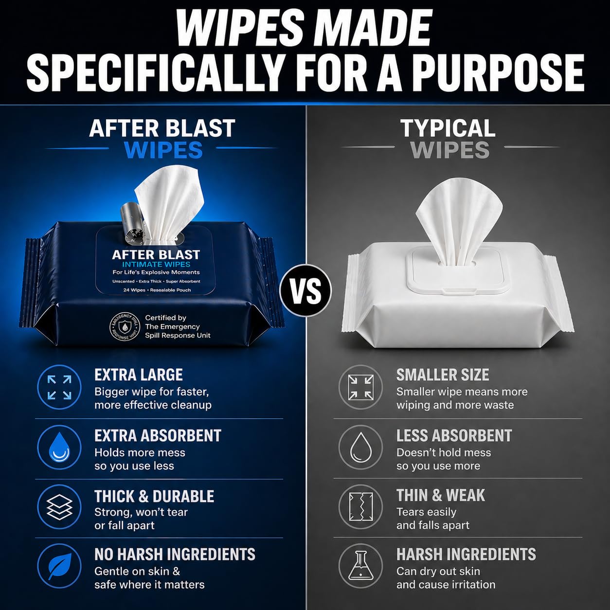 Generic brand wipe next to a smartphone for scale, illustrating the extra-large coverage