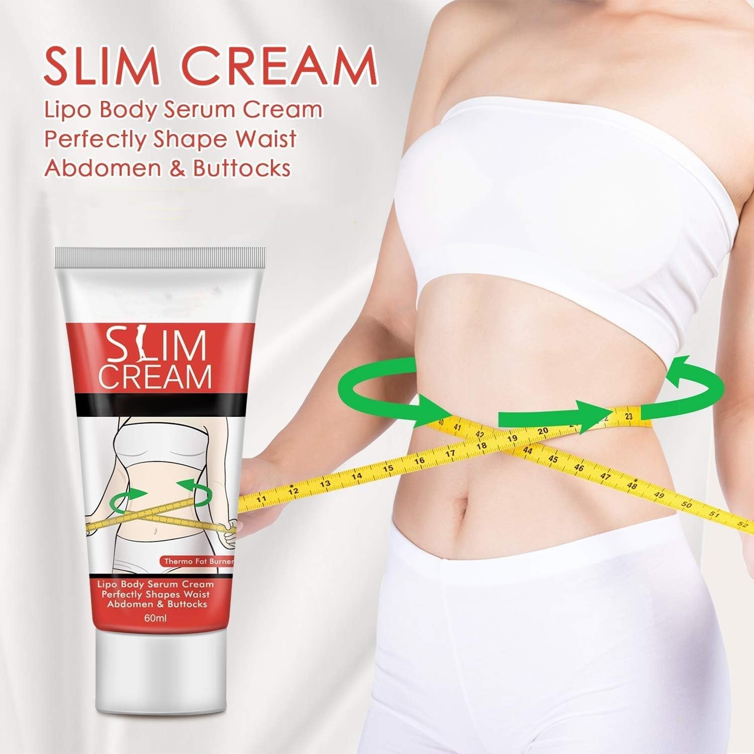 Generic slimming cream bathroom lifestyle scene showing routine-friendly benefit