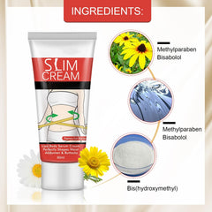 Generic slimming cream ingredients label showing plant-based formula benefit
