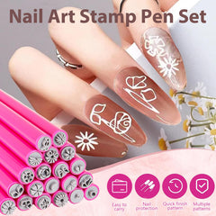 Generic brand hand using pen to stamp nail demonstrating easy application and control