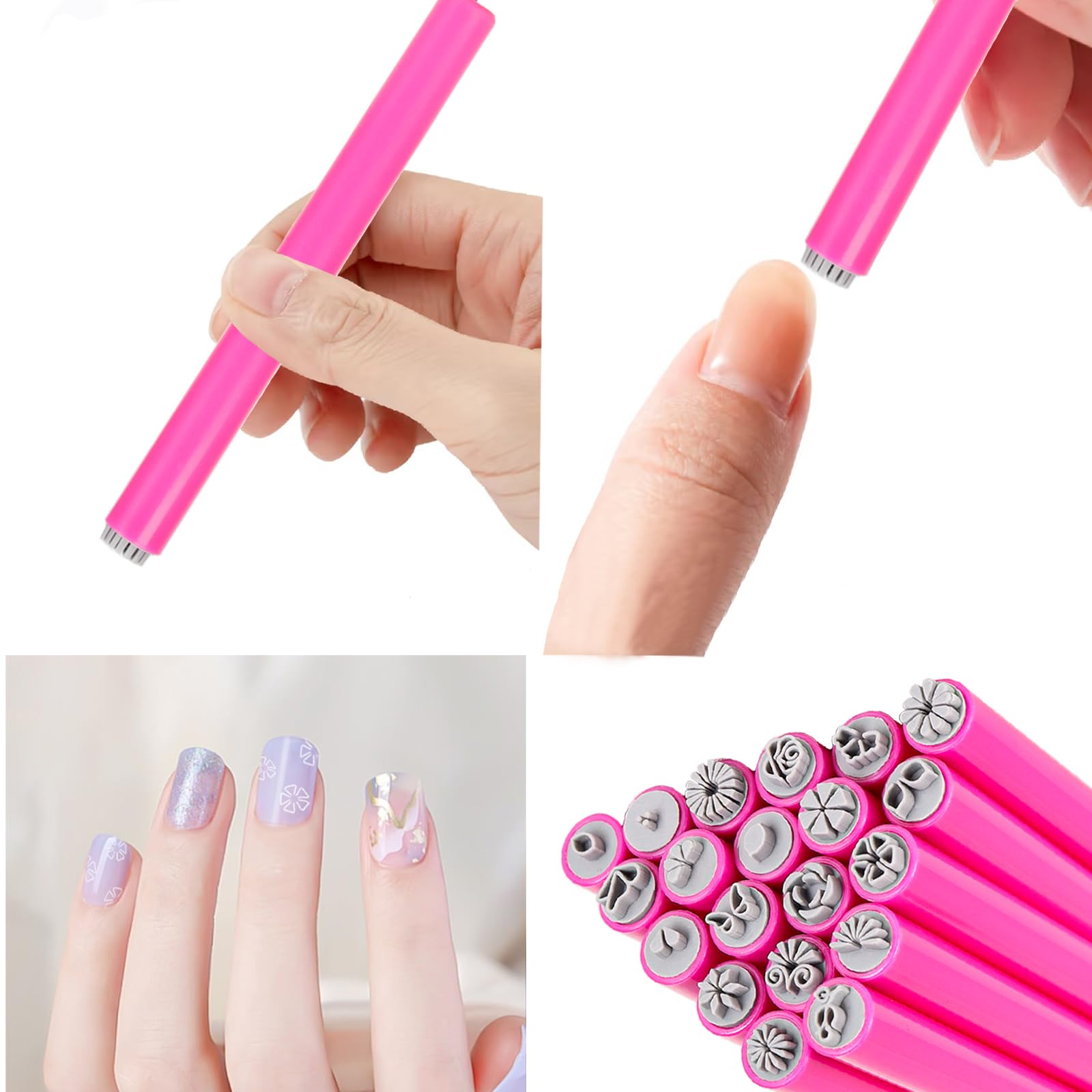 Generic brand finished manicure using stamps showing quick stylish nail art results