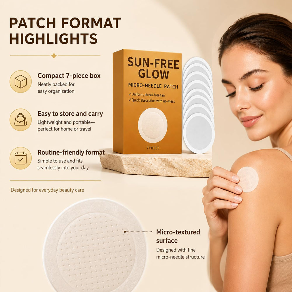 Generic Sun-Free Glow patch applied on arm showing easy targeted tanning