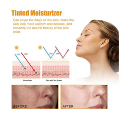 Generic sunscreen applied on model outdoors showing natural finish and UV defense benefit