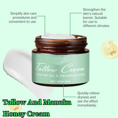 Generic tallow cream being massaged into hands to soothe dryness and restore softness benefit