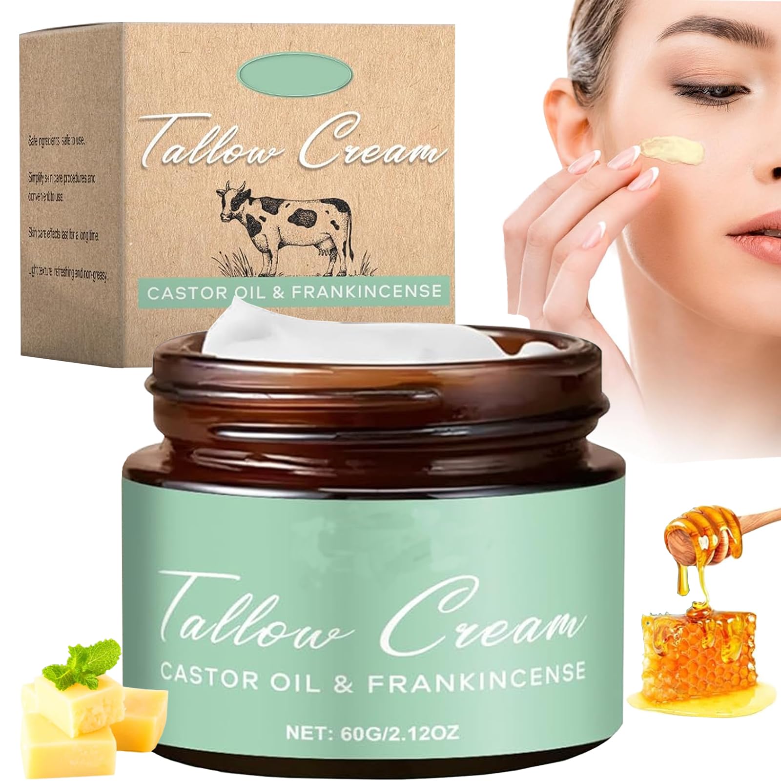 Generic grass-fed tallow cream jar front view showing compact packaging and portability