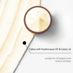 Generic tallow cream label close-up showing ingredient list for transparency and trust benefit