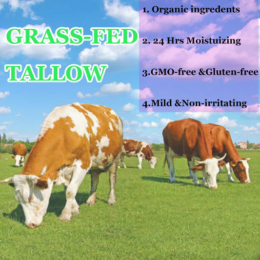 Generic tallow cream open jar with creamy texture swipe demonstrating quick absorption benefit