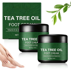 Generic tea tree foot cream front packaging showing dual tubes and benefits