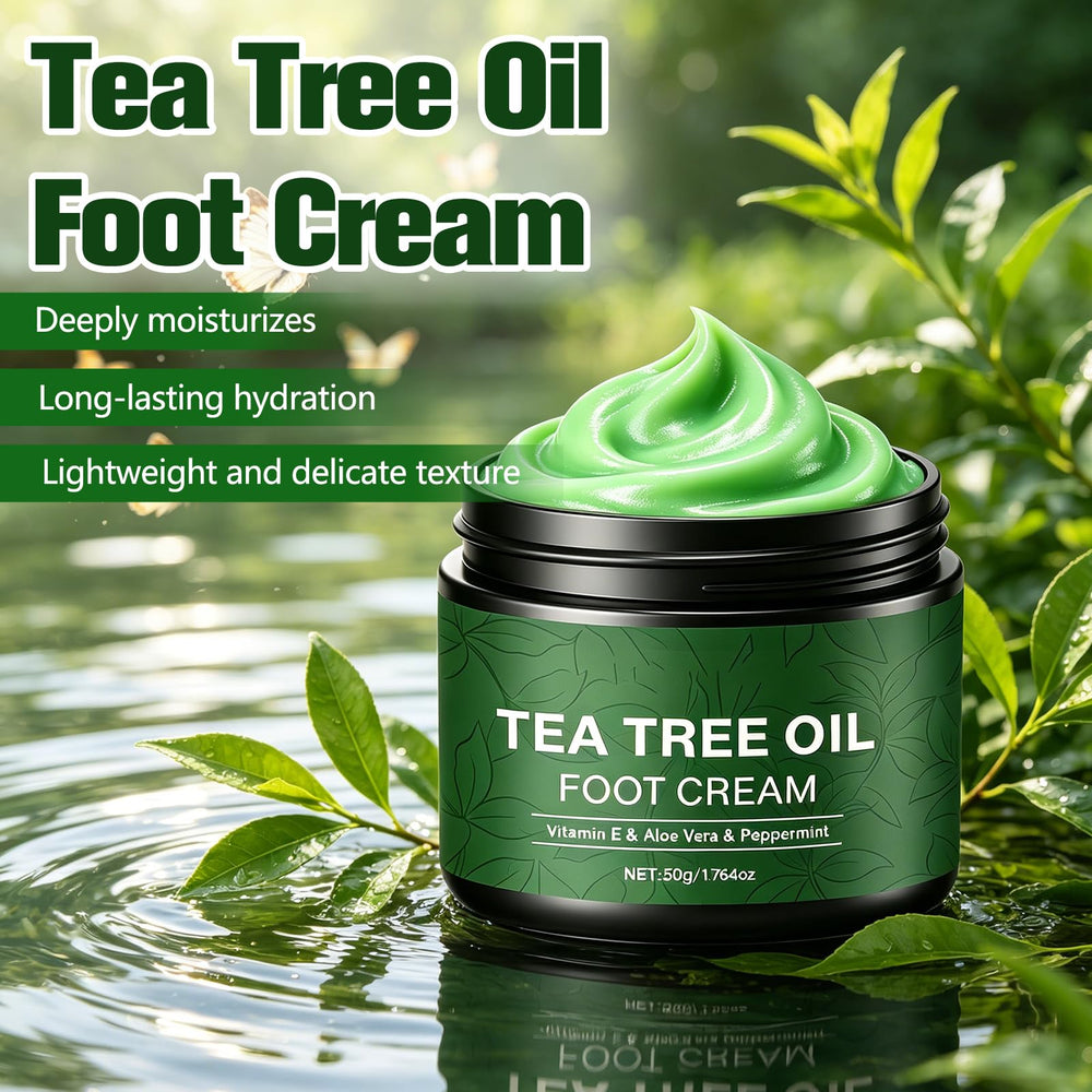 Generic tea tree foot cream tube with cap off ready to dispense quickly