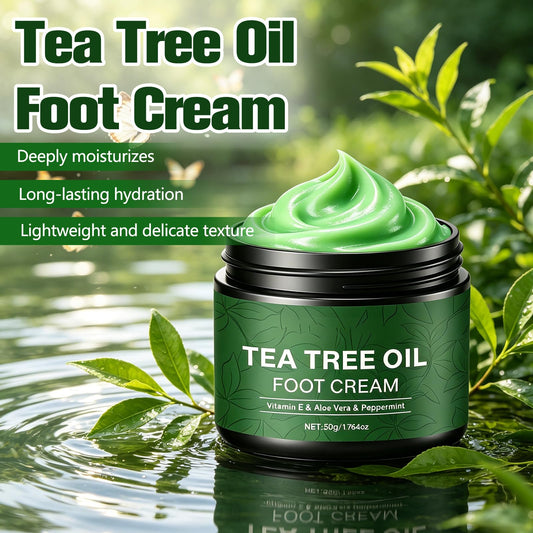 Generic tea tree foot cream tube with cap off ready to dispense quickly