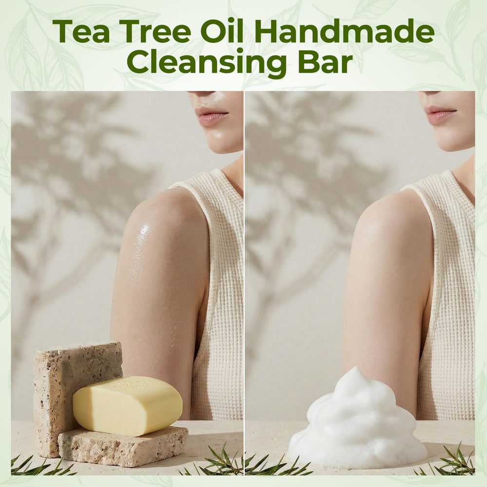 Generic tea tree soap used on face demonstrating gentle cleansing and makeup removal