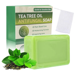 Generic tea tree soap front packaging showing bar and brand benefits