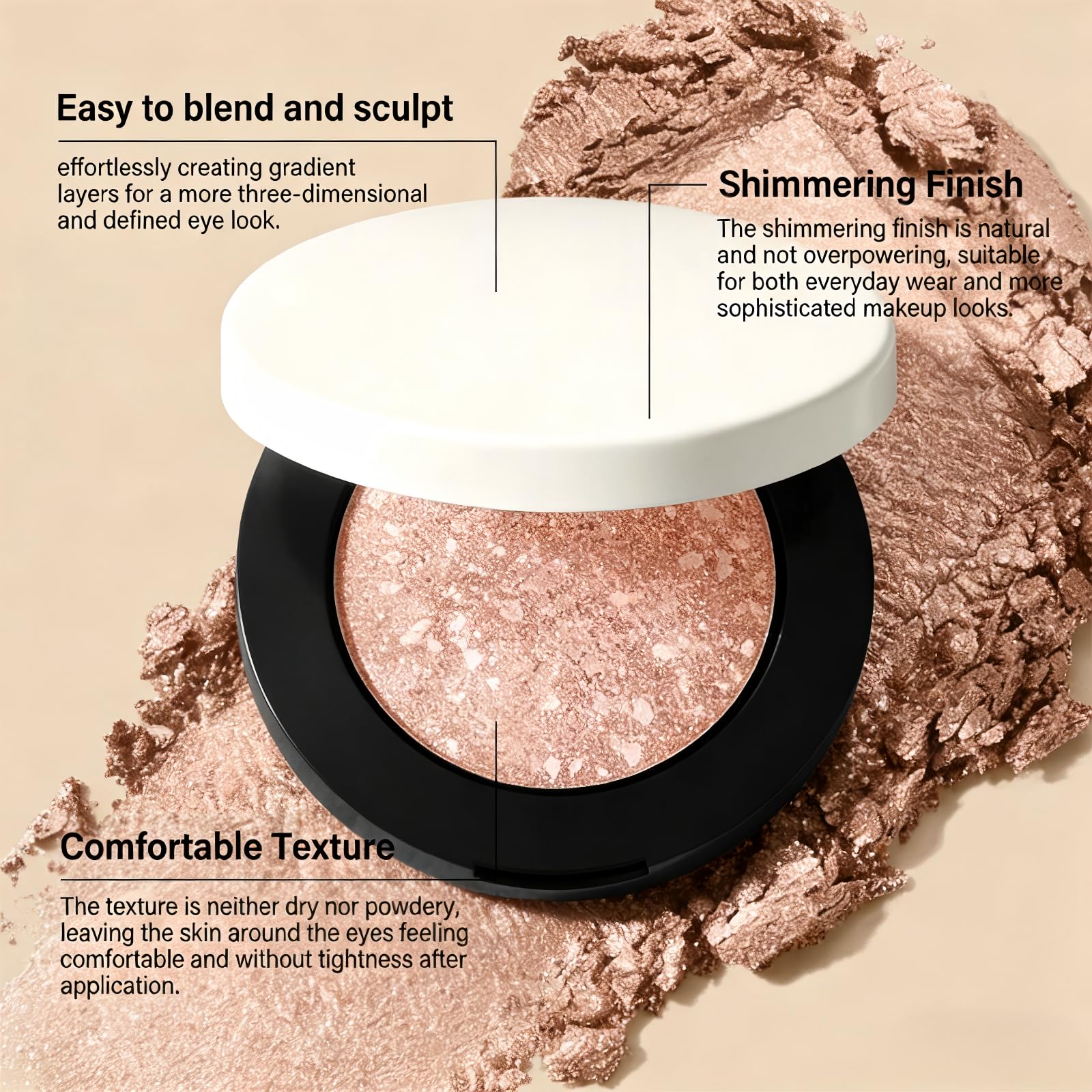 Generic thumb swatch on skin showing iridescent color shift and intense payoff benefit