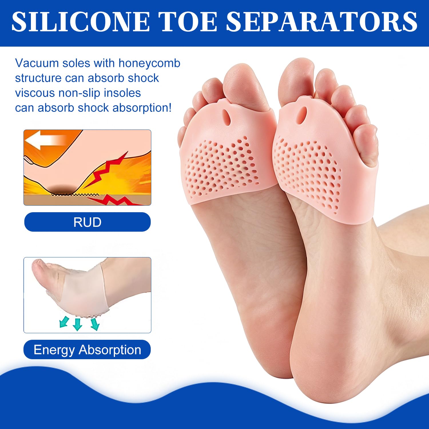 Generic brand separator under a sock inside a roomy shoe providing reduced friction