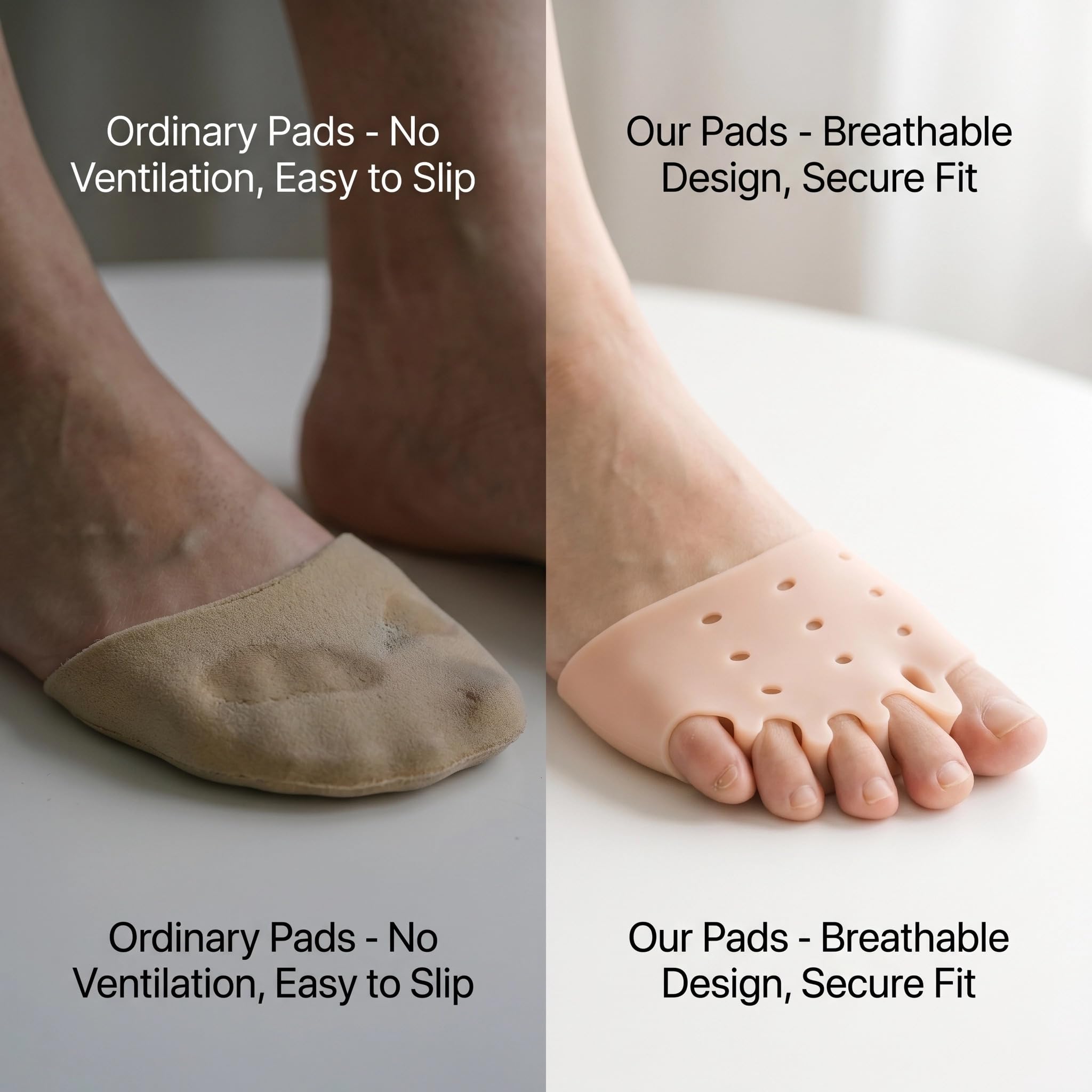 Generic brand separators worn barefoot during yoga offering toe spacing and comfort