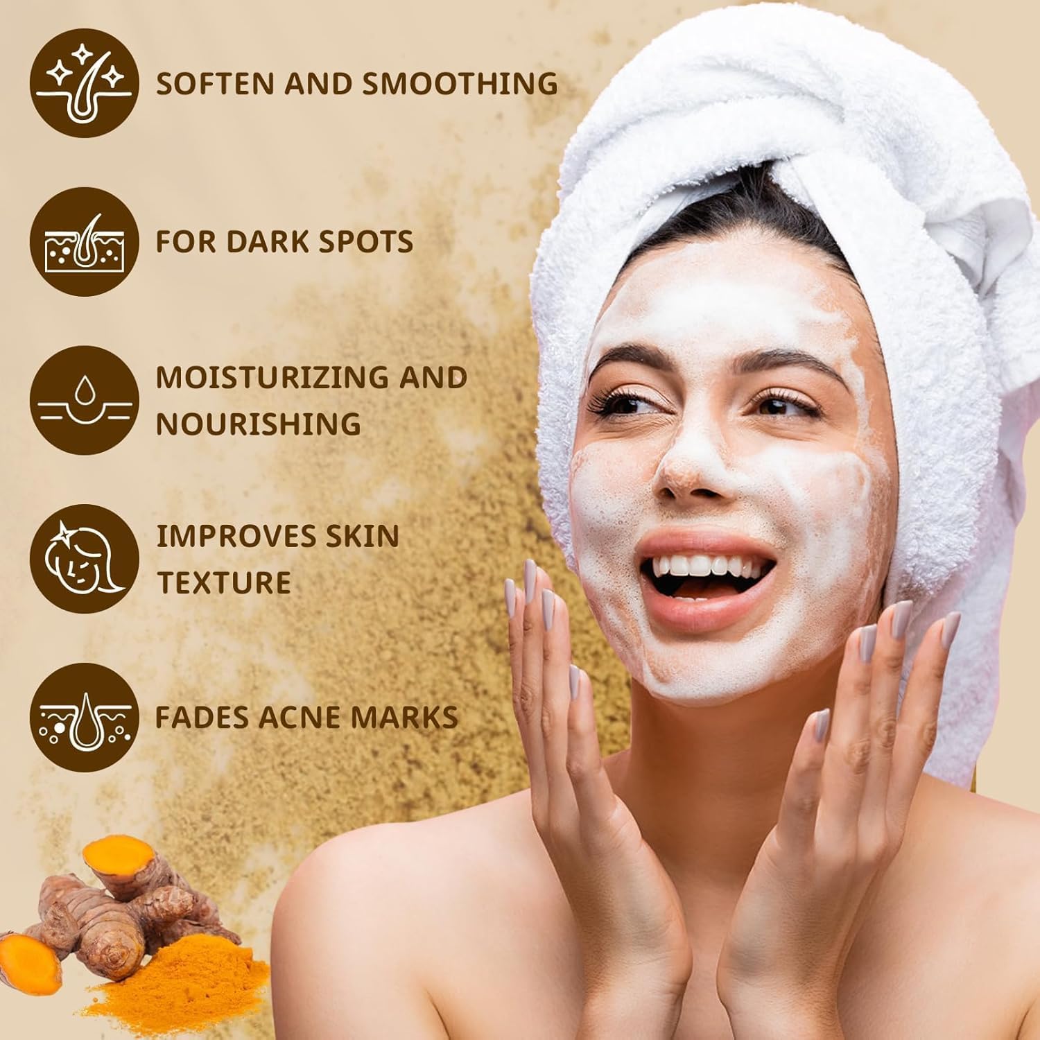 Generic soap ingredients label showing turmeric and vitamin C transparency