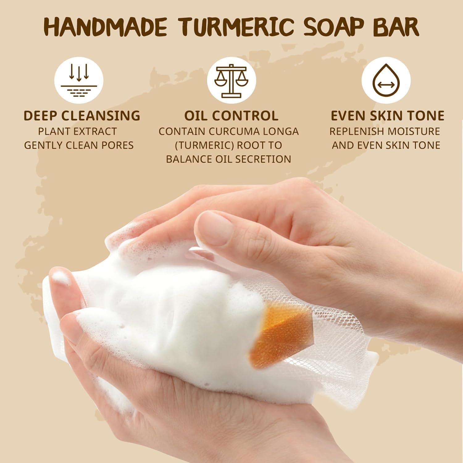 Generic soap held in hand showing 100 g compact size and portability