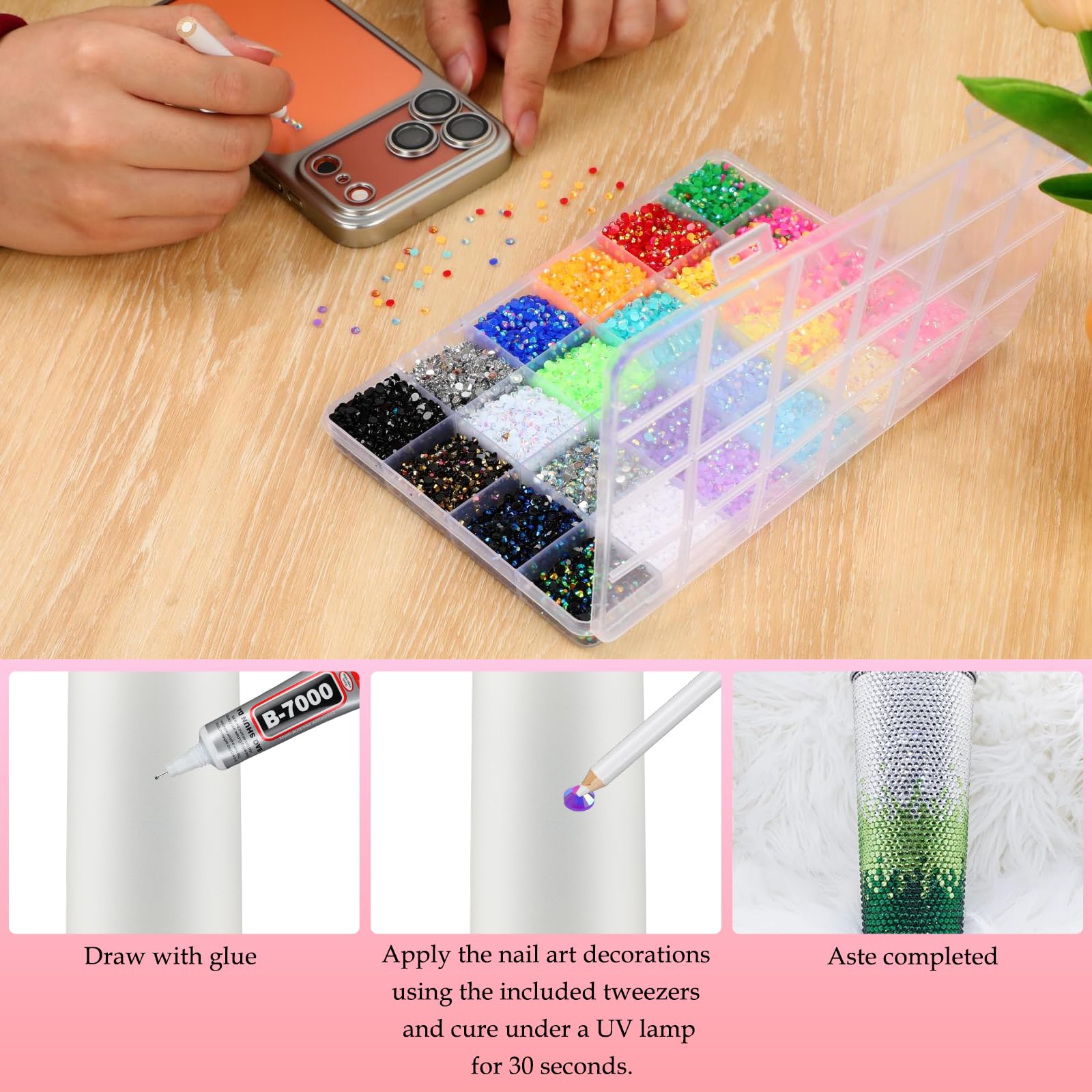 Generic tweezers picking a rhinestone for precise placement and accuracy