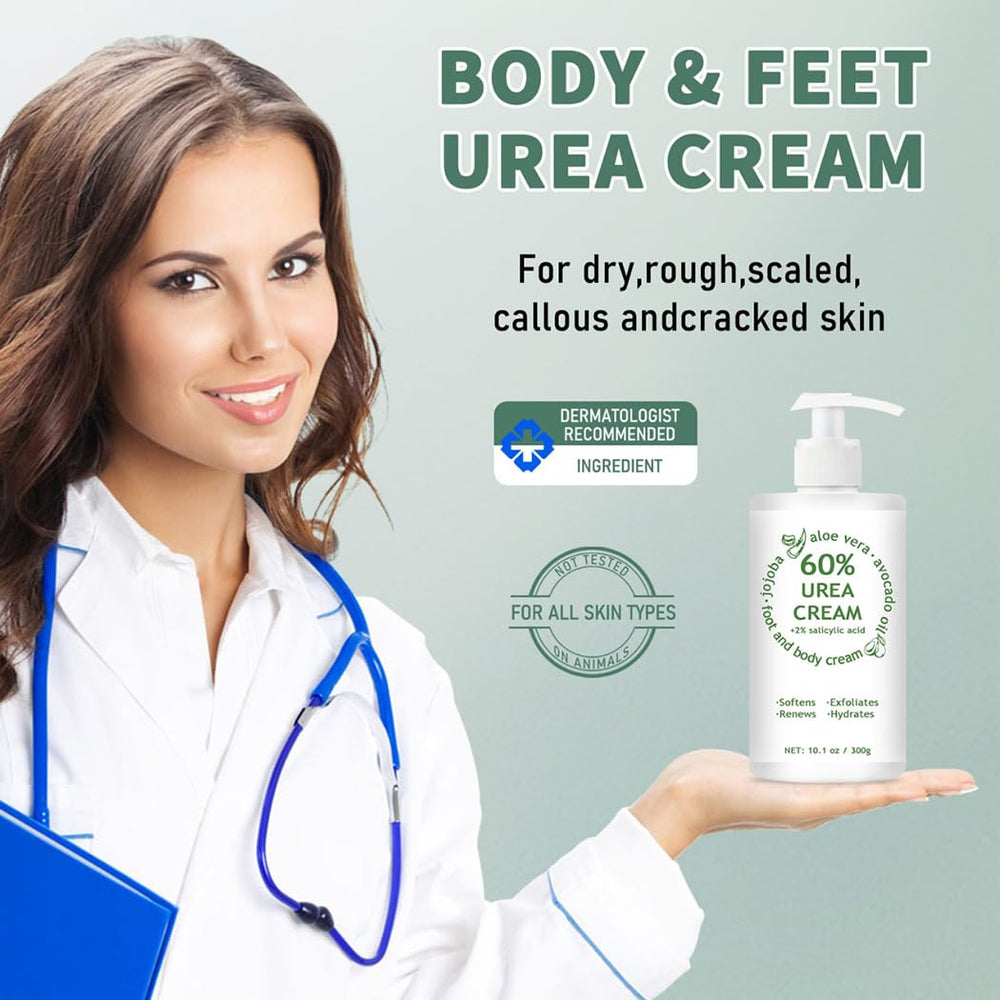 Generic brand urea cream application on heel demonstrating softening of cracked skin