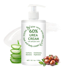 Generic brand urea cream front pump showing 10.1 oz jar and easy dispensing benefit