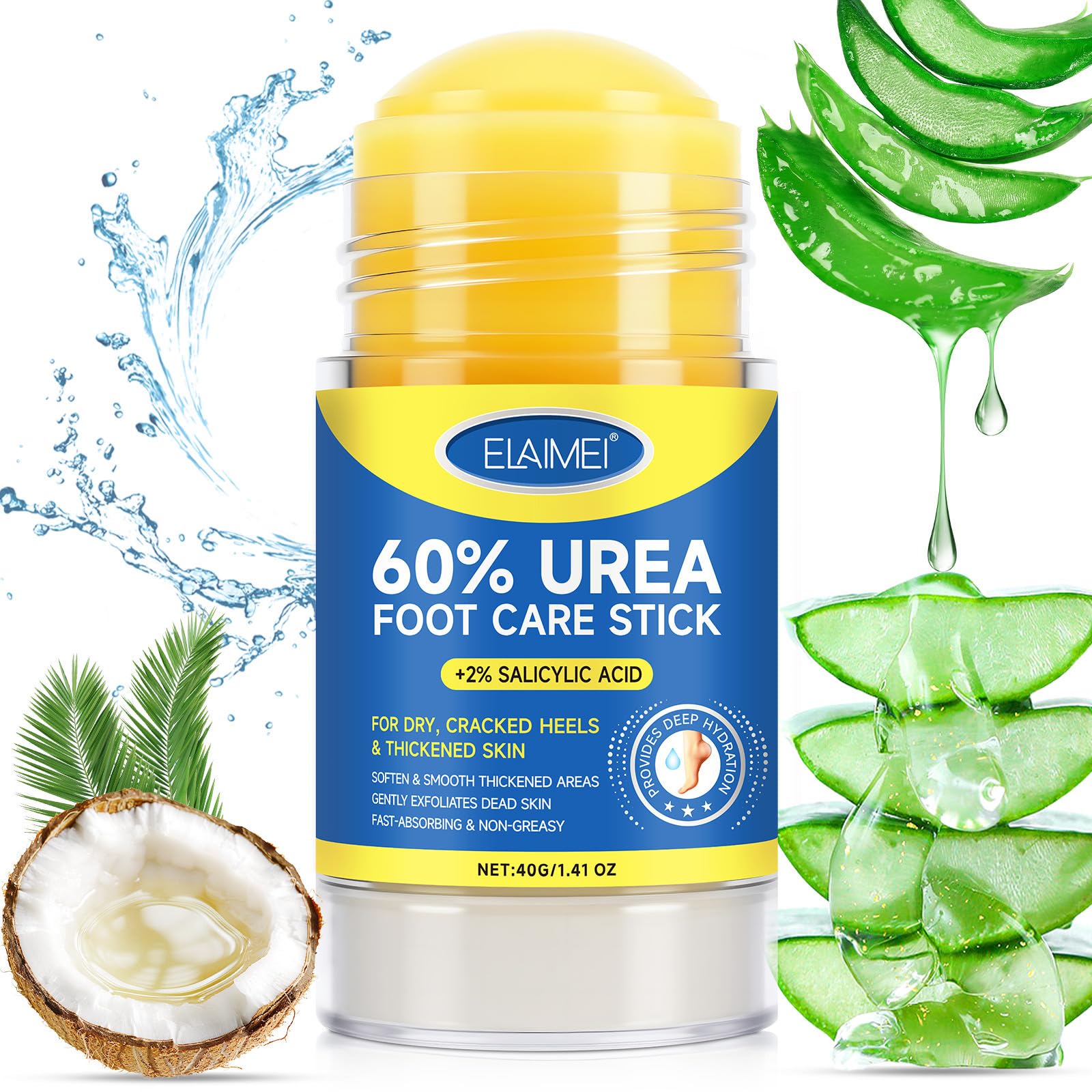 Generic brand front view of urea foot cream stick showing label and size benefit