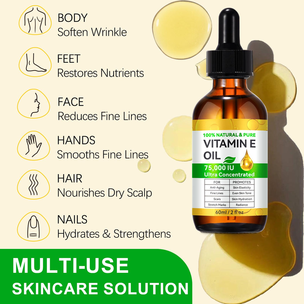Generic vitamin e oil ingredients label highlighting natural, additive-free formula