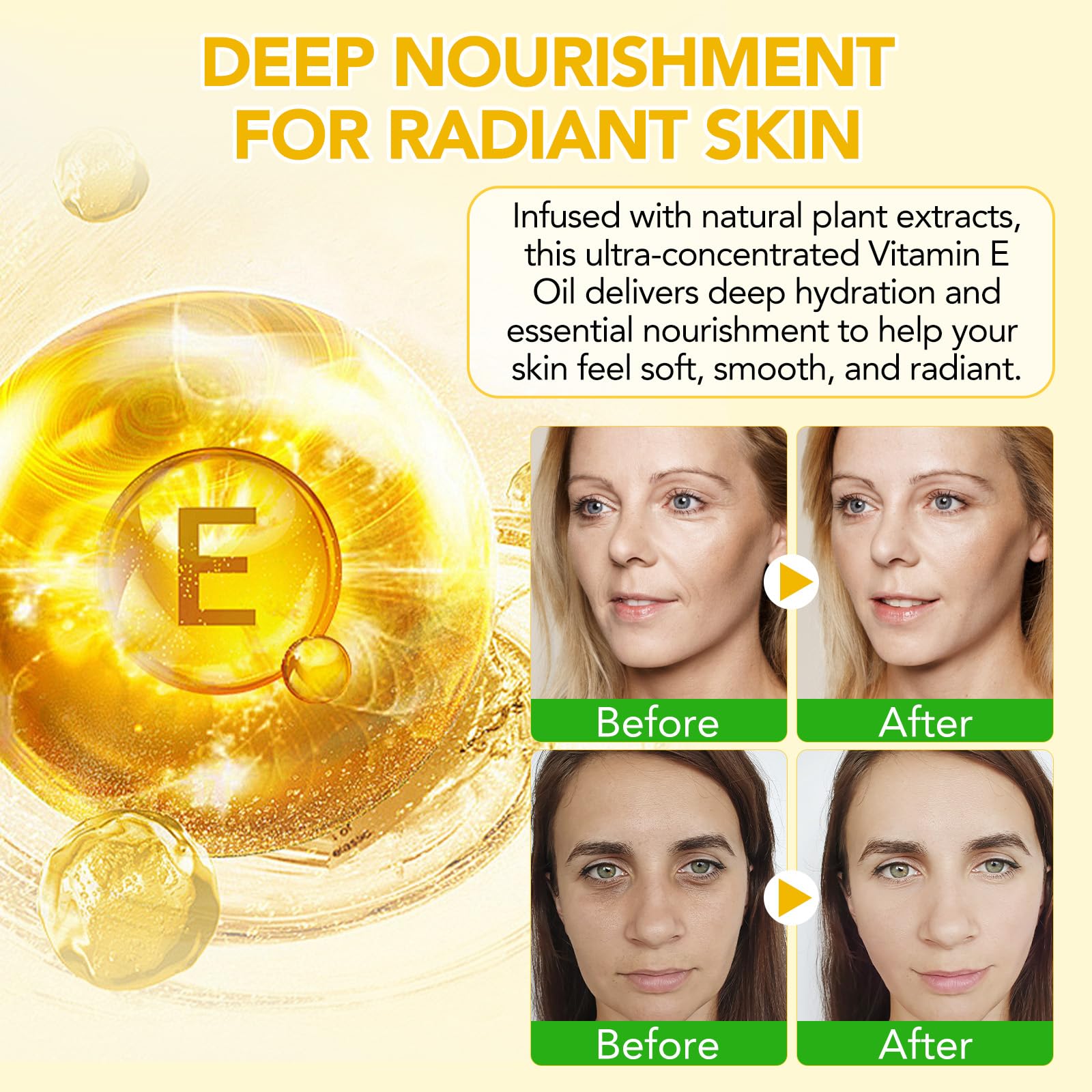 Generic vitamin E oil texture close-up illustrating lightweight oil consistency for fast absorption benefit