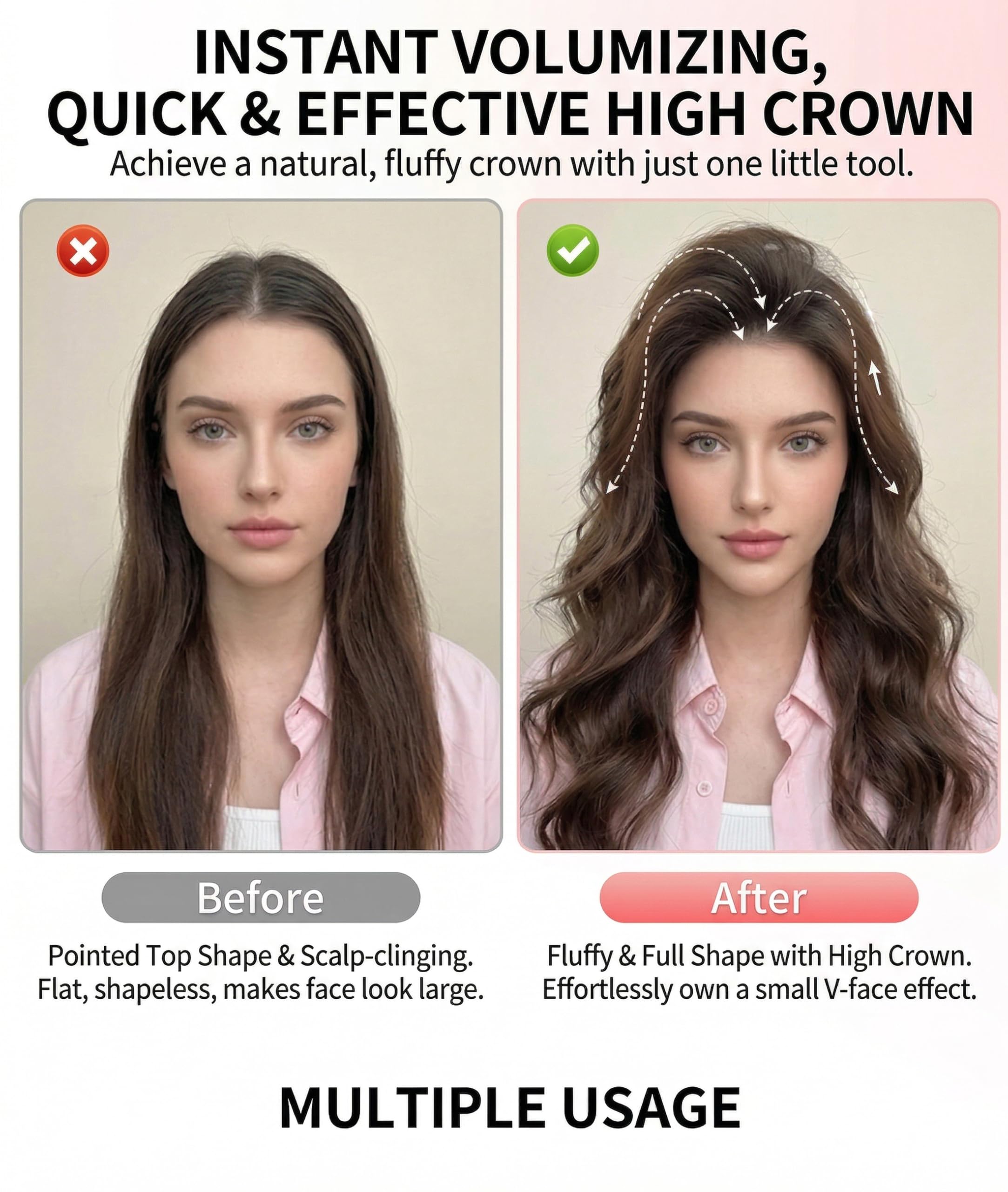 Generic Volume Pincher side profile on crown showing natural-looking volume benefit