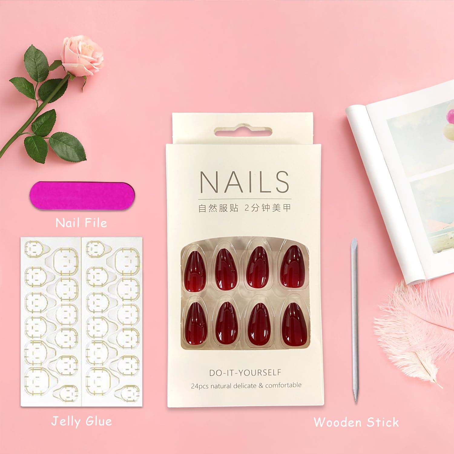 Generic brand kit contents with mini file wooden stick and adhesive tab, ready for DIY application