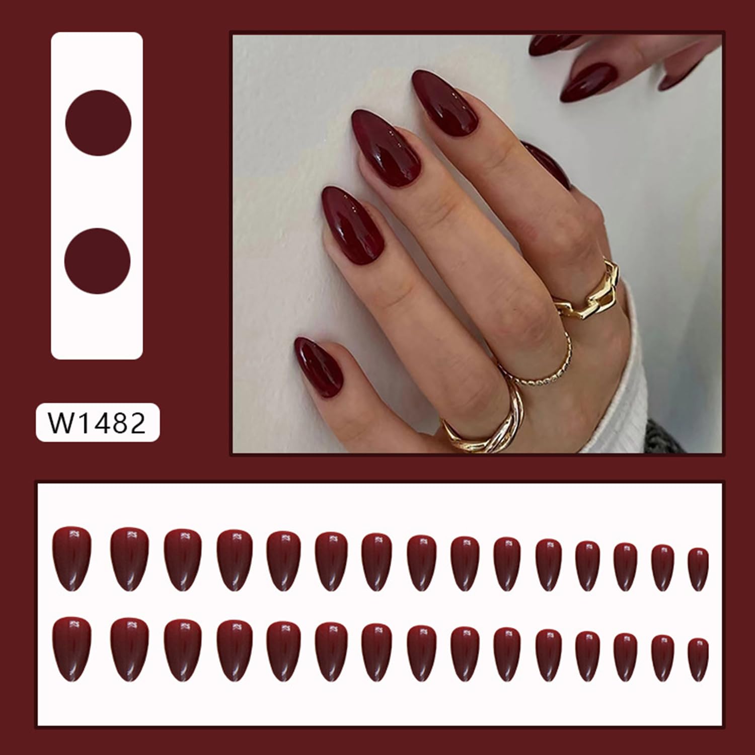 Generic brand close-up glossy surface detail of wine red nail, smooth shine and polish preserved