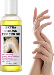 Generic yellow peeling oil front bottle showing packaging and calming benefit