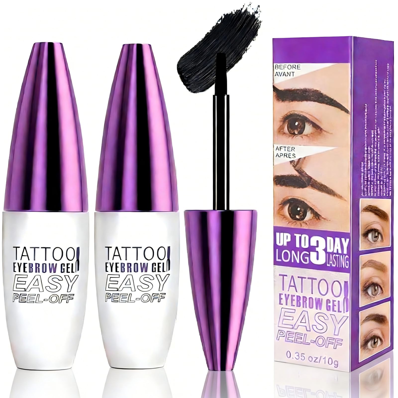 Genvyne front packaging showing compact travel-ready eyebrow gel set benefit convenience