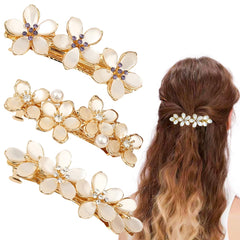 GeoGeoDIY front view of three flower hair clips showing floral design and sparkle benefit