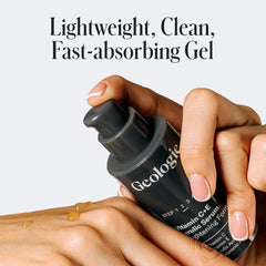 Geologie airless pump detail showing light-protective packaging benefit