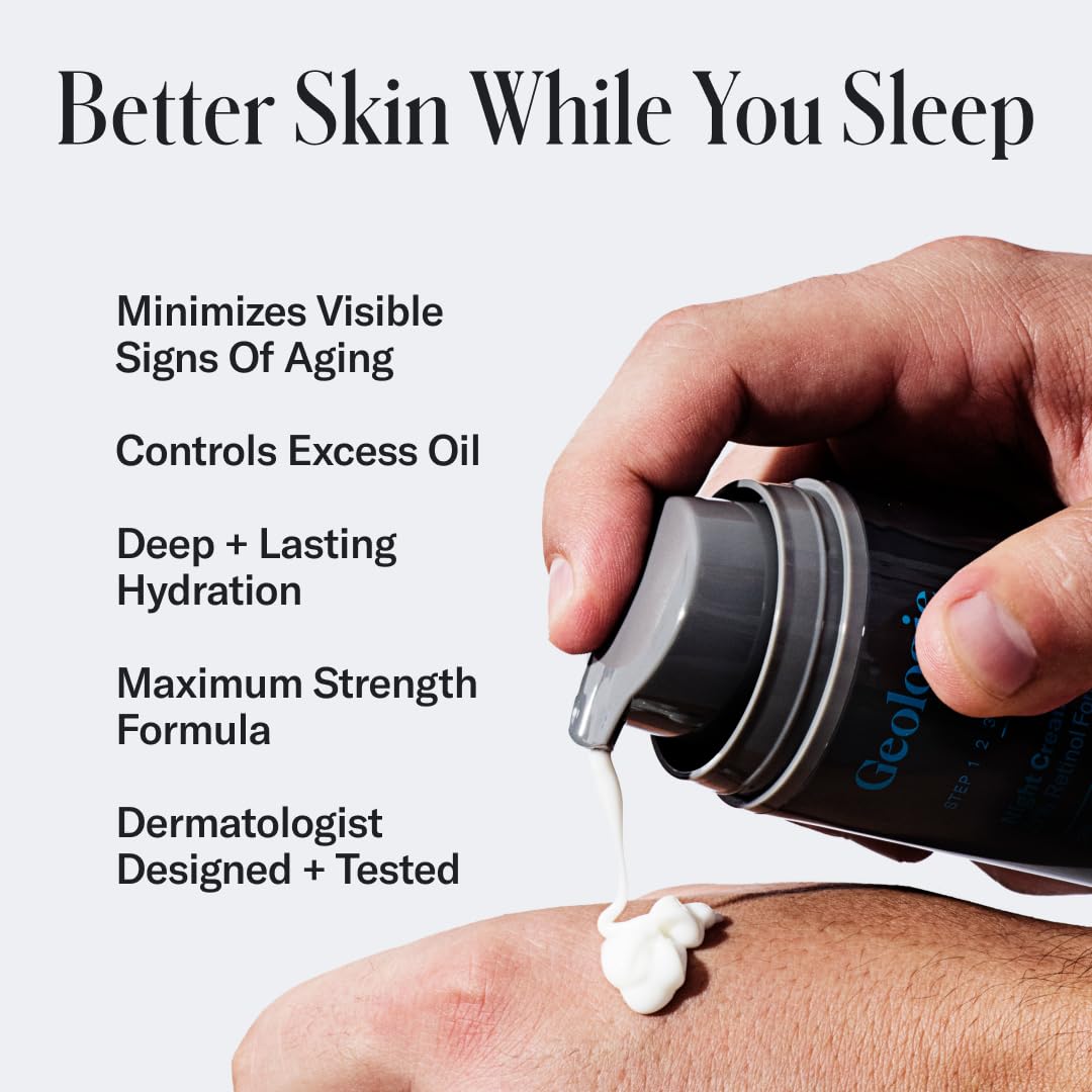 Geologie retinol night cream open jar showing smooth formula for overnight renewal