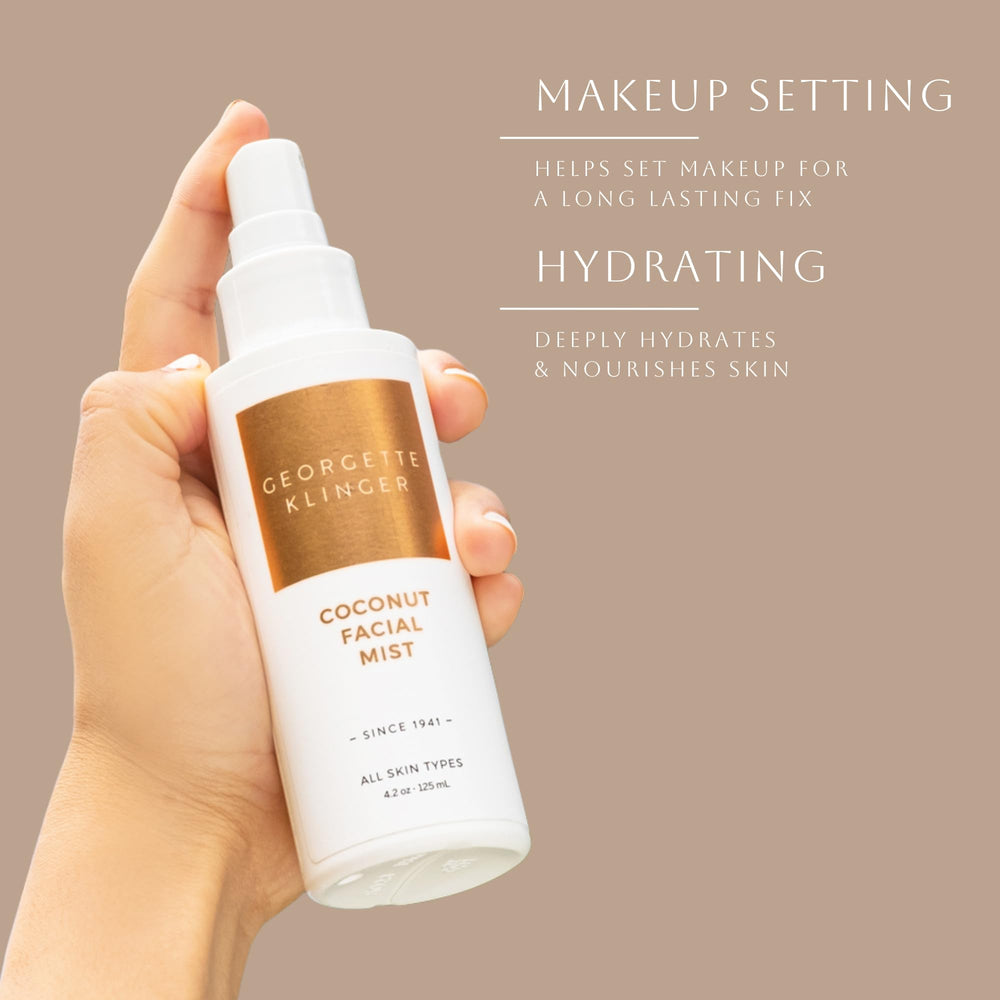 Georgette Klinger mist being sprayed to demonstrate even application benefit